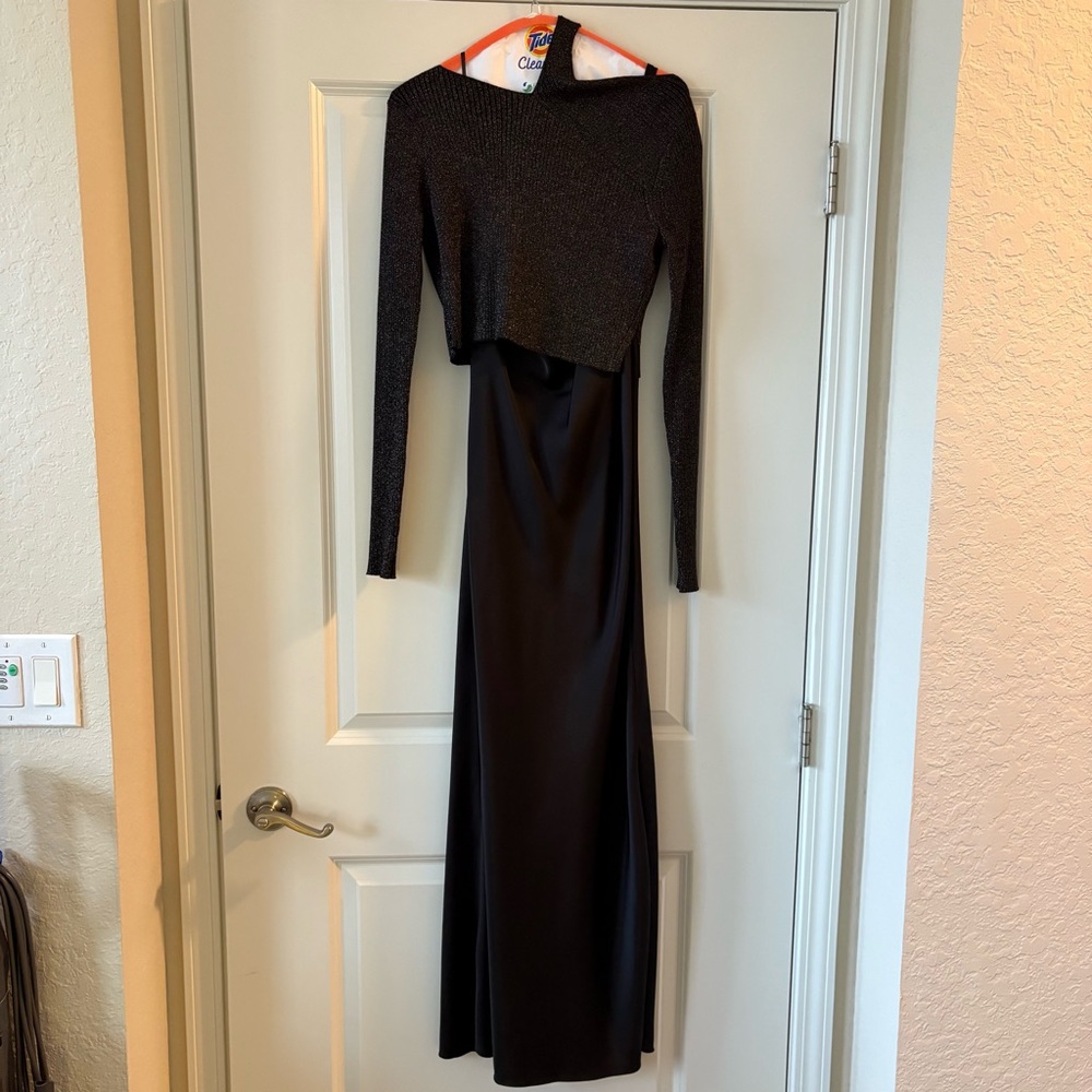 All Saints long slitted dress w/ cropped asymmetrical removable sweater (M)